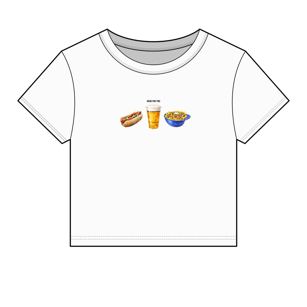 Here for the Hot Dog, Beer & Nachos Graphic Crop Top