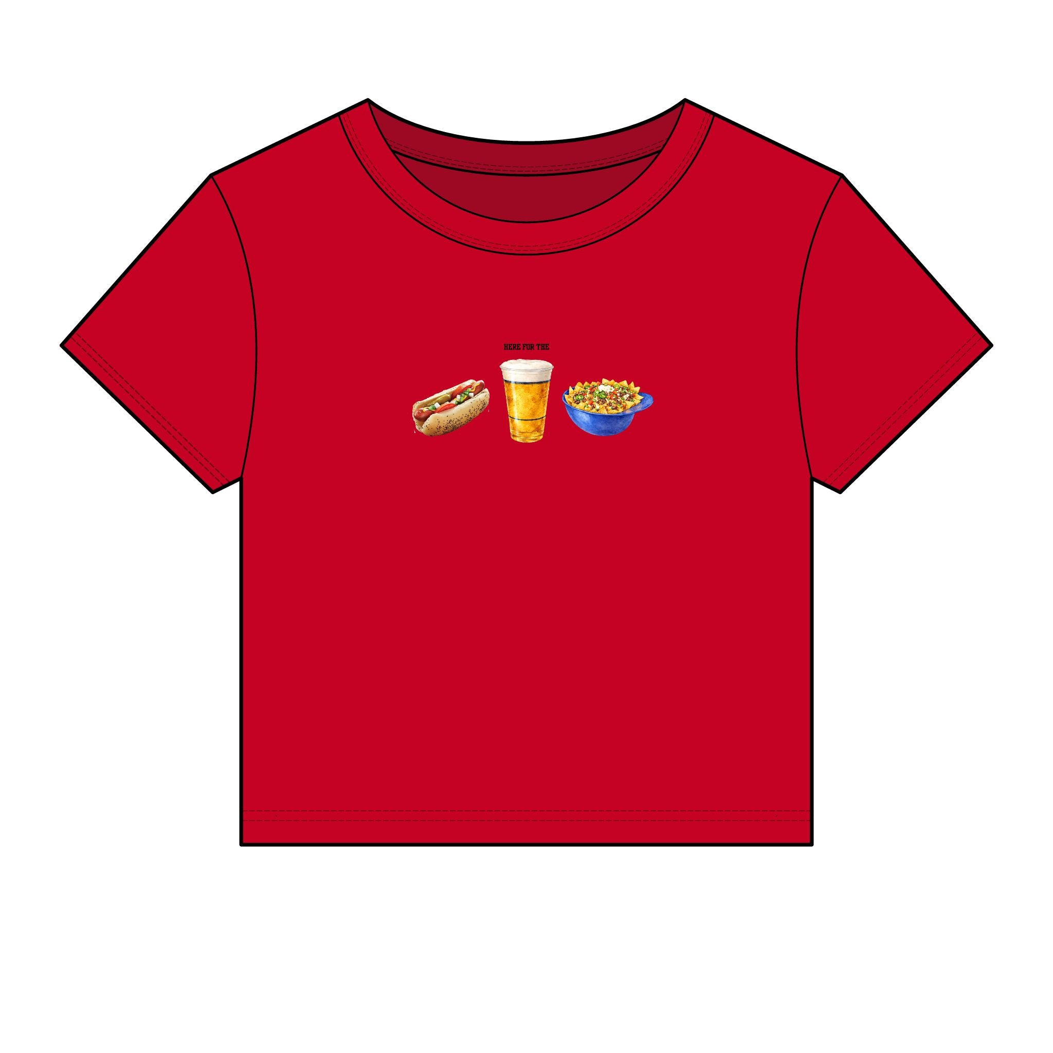 Here for the Hot Dog, Beer & Nachos Graphic Crop Top