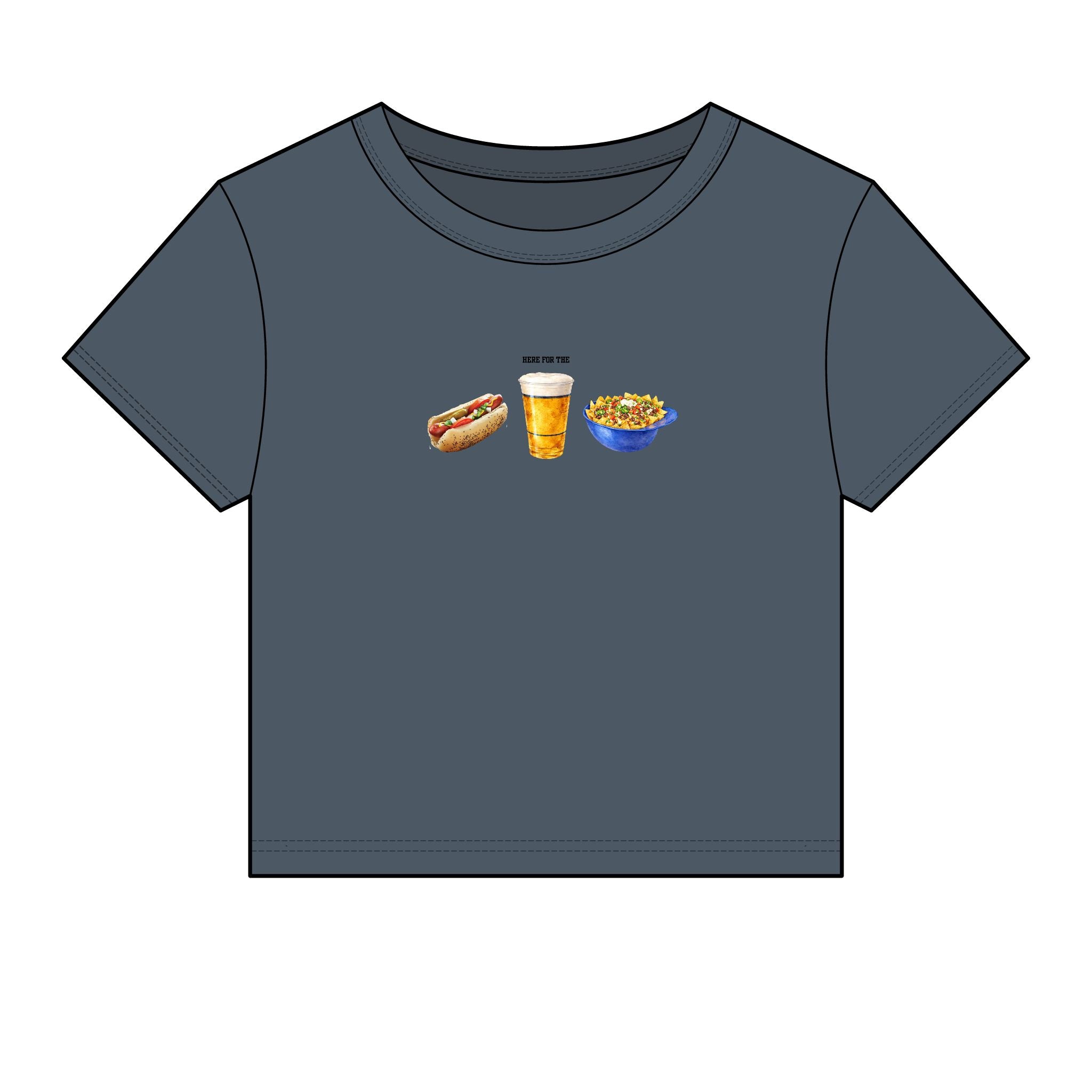 Here for the Hot Dog, Beer & Nachos Graphic Crop Top
