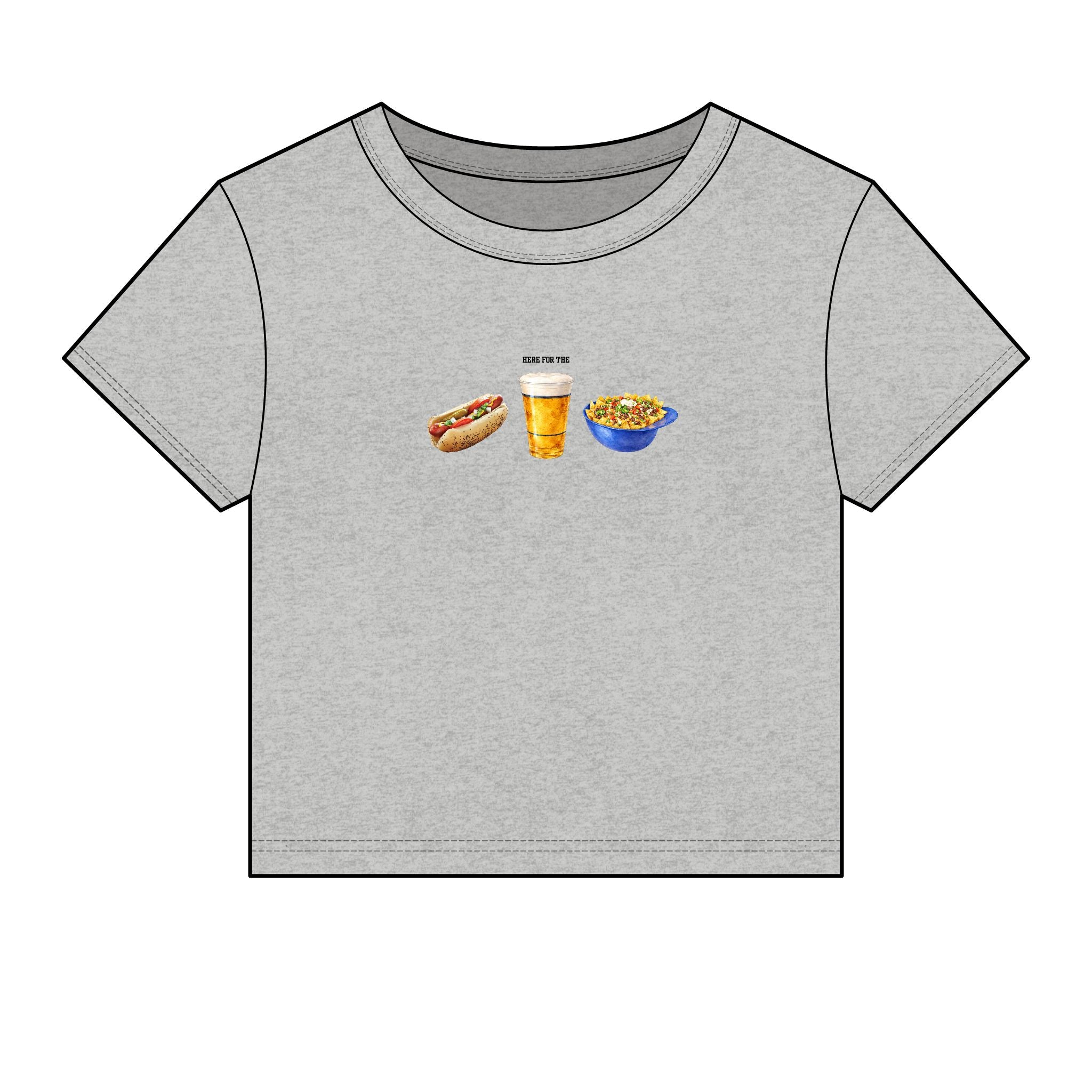 Here for the Hot Dog, Beer & Nachos Graphic Crop Top