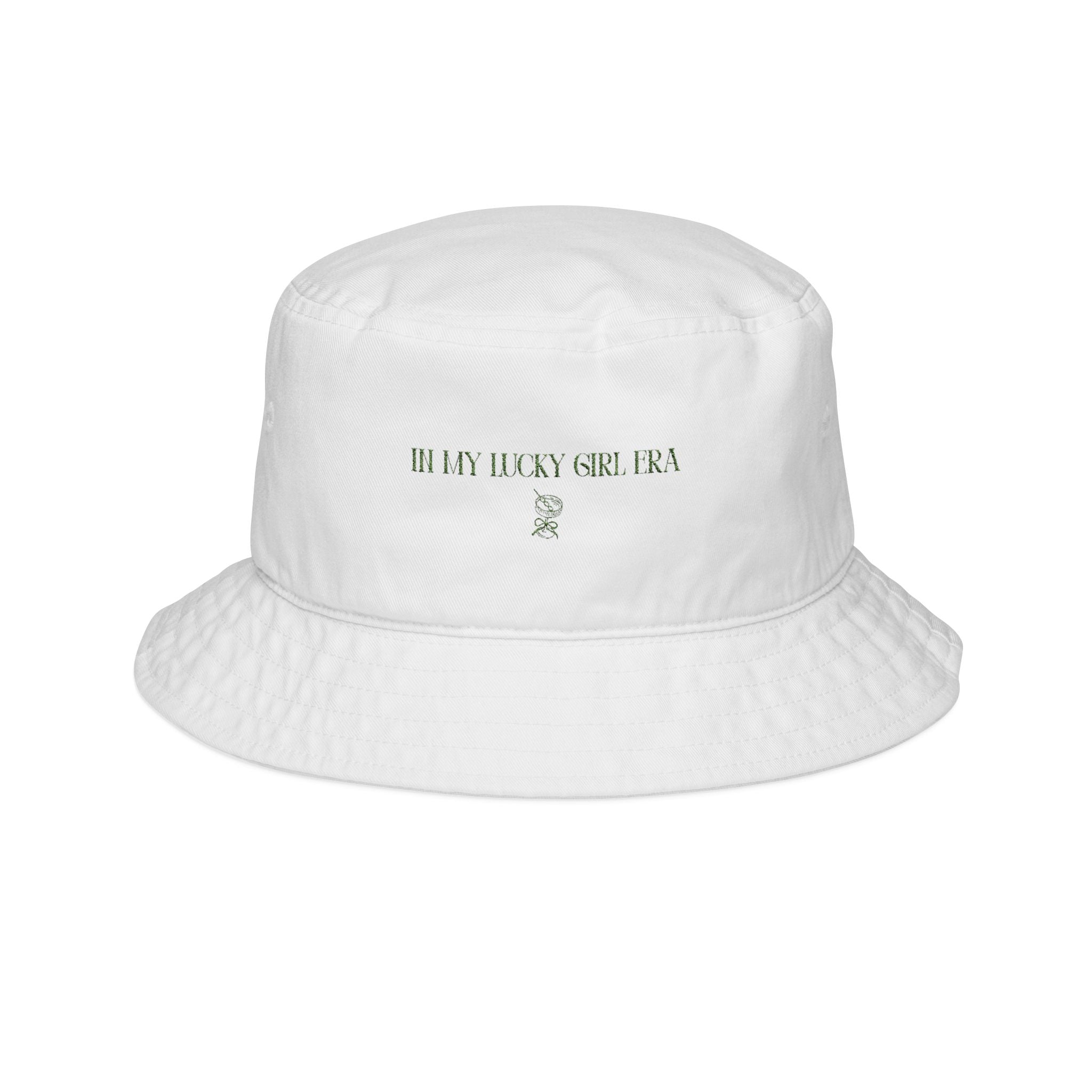 Embroidered Lucky Girl Era, White Bucket Hat