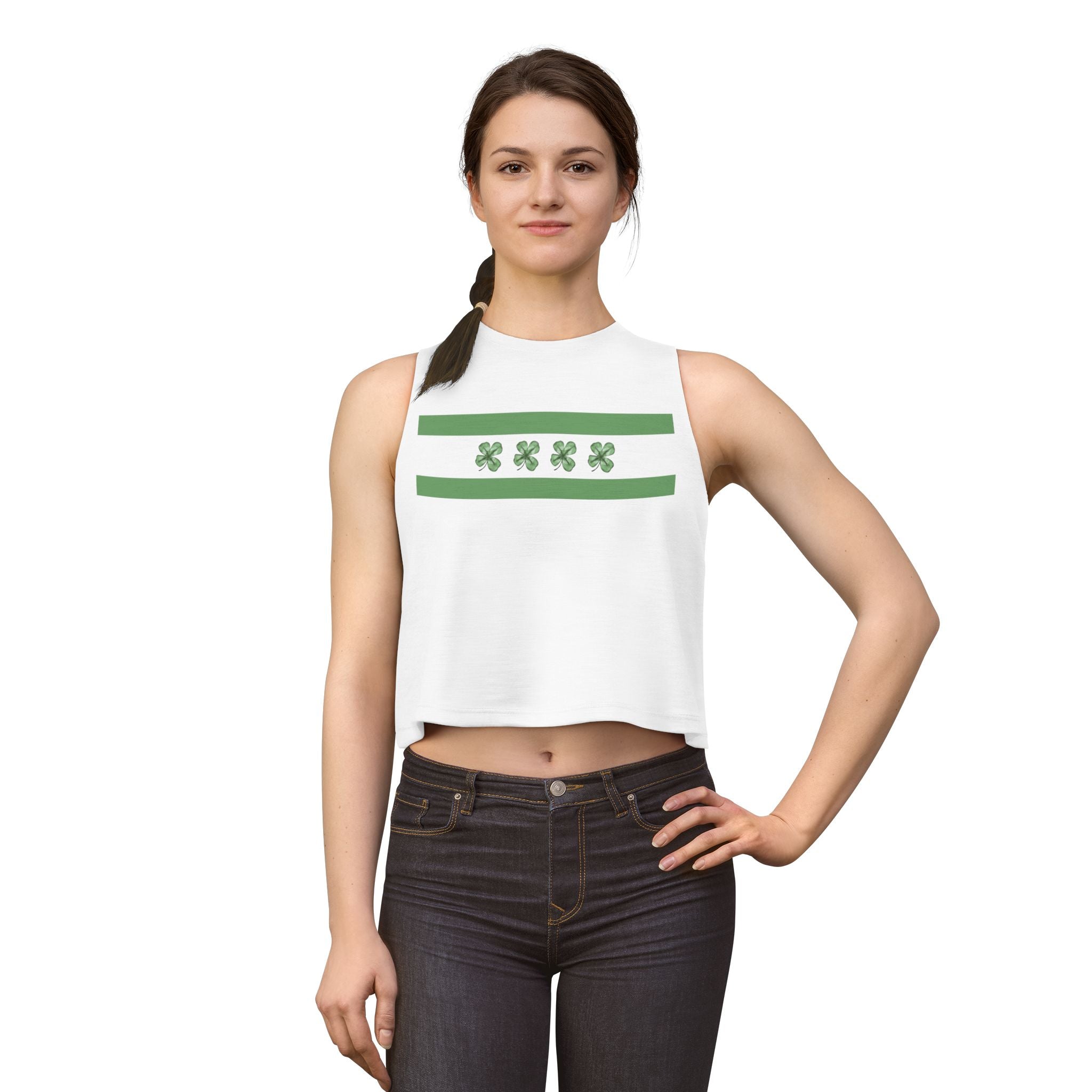 Green Striped Chicago Flag Clover Women's Crop Top — (St. Patrick’s Day)